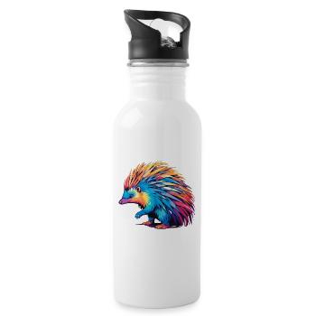 Echidna Colorful Watercolor Cartoon Kawaii Animal - Water bottle with straw - white - Right