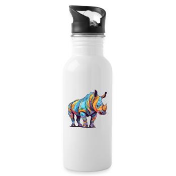 Nashorn buntes Aquarell Cartoon Kawaii Tier - Trinkflasche mit integriertem Trinkhalm - Weiß - Rechts
