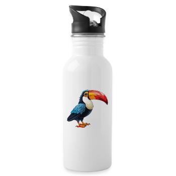 Toucan Colorful Watercolor Cartoon Kawaii Animal - Water bottle with straw - white - Right