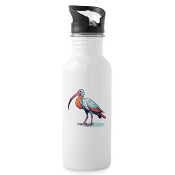 Ibis Colorful Watercolor Cartoon Kawaii Animal - Water bottle with straw - white - Right