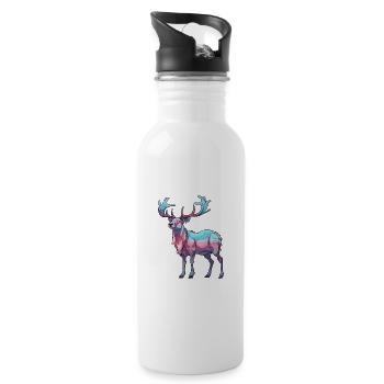 Karibu buntes Aquarell Cartoon Kawaii Tier - Trinkflasche mit integriertem Trinkhalm - Weiß - Rechts