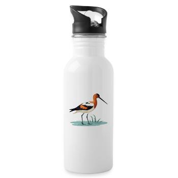 Avocet Colorful Watercolor Cartoon Kawaii Animal - Water bottle with straw - white - Right