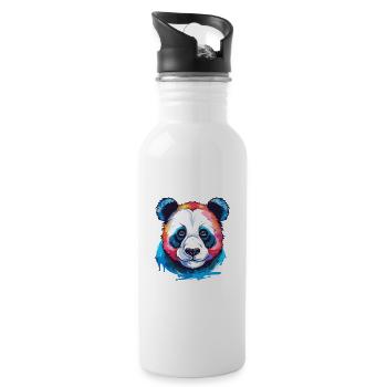 Panda Buntes Aquarell Cartoon Kawaii Tier - Trinkflasche mit integriertem Trinkhalm - Weiß - Rechts