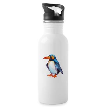Penguin Colorful Watercolor Cartoon Kawaii Animal - Water bottle with straw - white - Right