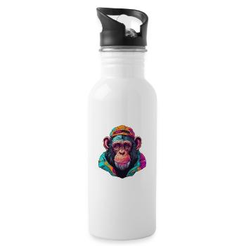Chimpanzé Aquarelle Colorée Dessin Animé Kawaii Anim - Gourde avec paille intégrée - blanc - Droite
