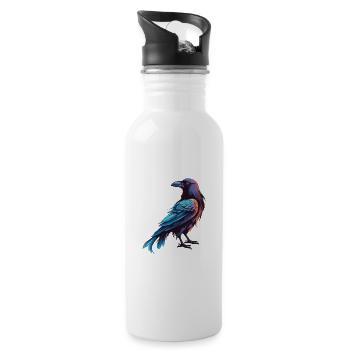 Krähe bunte Aquarell-Karikatur Kawaii-Tier - Trinkflasche mit integriertem Trinkhalm - Weiß - Rechts