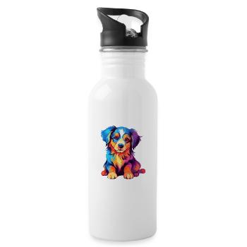 Hund Buntes Aquarell Cartoon Kawaii Tier - Trinkflasche mit integriertem Trinkhalm - Weiß - Rechts
