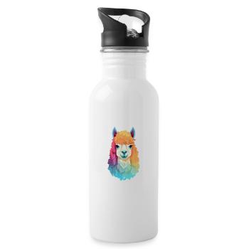 Alpaga Aquarelle Colorée Dessin Animé Kawaii Animal - Gourde avec paille intégrée - blanc - Droite