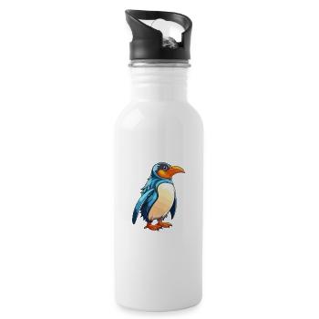 Penguin Colorful Watercolor Cartoon Kawaii Animal - Water bottle with straw - white - Right