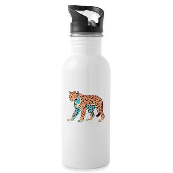 Jaguar Buntes Aquarell Cartoon Kawaii Tier - Trinkflasche mit integriertem Trinkhalm - Weiß - Rechts