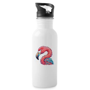 Flamingo Colorful Watercolor Cartoon Kawaii Animal - Water bottle with straw - white - Right