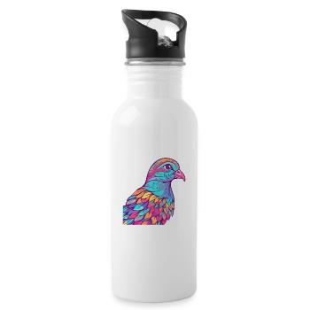 Dove Colorful Watercolor Cartoon Kawaii Animal - Water bottle with straw - white - Right