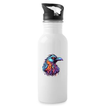 Krähe bunte Aquarell-Karikatur Kawaii-Tier - Trinkflasche mit integriertem Trinkhalm - Weiß - Rechts