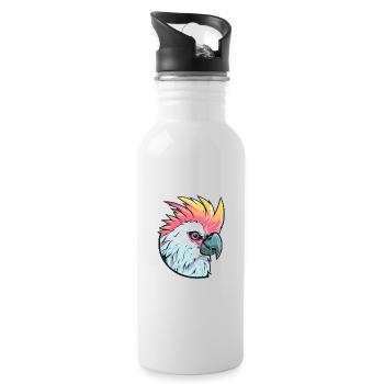 Kakadu Buntes Aquarell Cartoon Kawaii Tier - Trinkflasche mit integriertem Trinkhalm - Weiß - Rechts