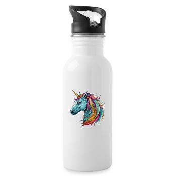 Unicorn Colorful Watercolor Cartoon Kawaii Animal - Water bottle with straw - white - Right