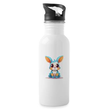 Rabbit Colorful Watercolor Cartoon Kawaii Animal - Water bottle with straw - white - Right