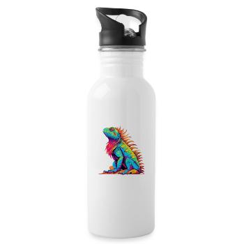 Iguane Aquarelle Colorée Dessin Animé Kawaii Animal - Gourde avec paille intégrée - blanc - Droite