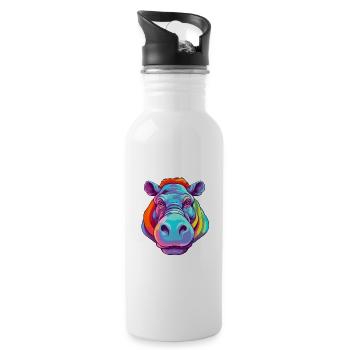 Nilpferd bunte Aquarell-Karikatur Kawaii-Tier - Trinkflasche mit integriertem Trinkhalm - Weiß - Rechts