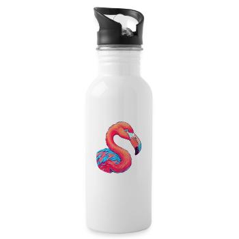 Flamingo Colorful Watercolor Cartoon Kawaii Animal - Water bottle with straw - white - Right