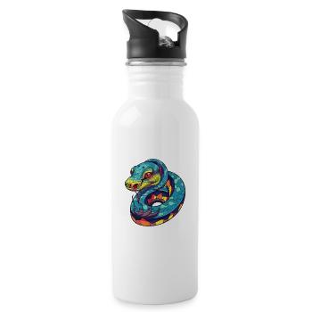 Snake Colorful Watercolor Cartoon Kawaii Animal - Water bottle with straw - white - Right