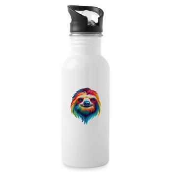 Faultier buntes Aquarell Cartoon Kawaii Tier - Trinkflasche mit integriertem Trinkhalm - Weiß - Rechts