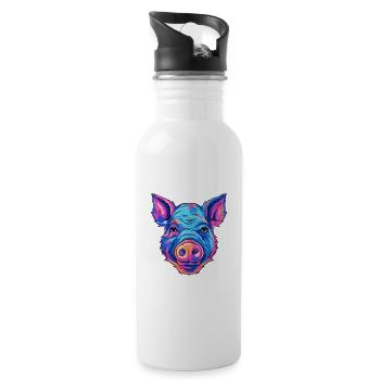 Schwein buntes Aquarell Cartoon Kawaii Tier - Trinkflasche mit integriertem Trinkhalm - Weiß - Rechts