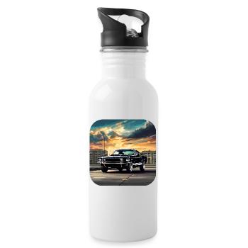 Oldtimer Auto Turbo Rallye im Sonnenuntergang - Trinkflasche mit integriertem Trinkhalm - Weiß - Rechts