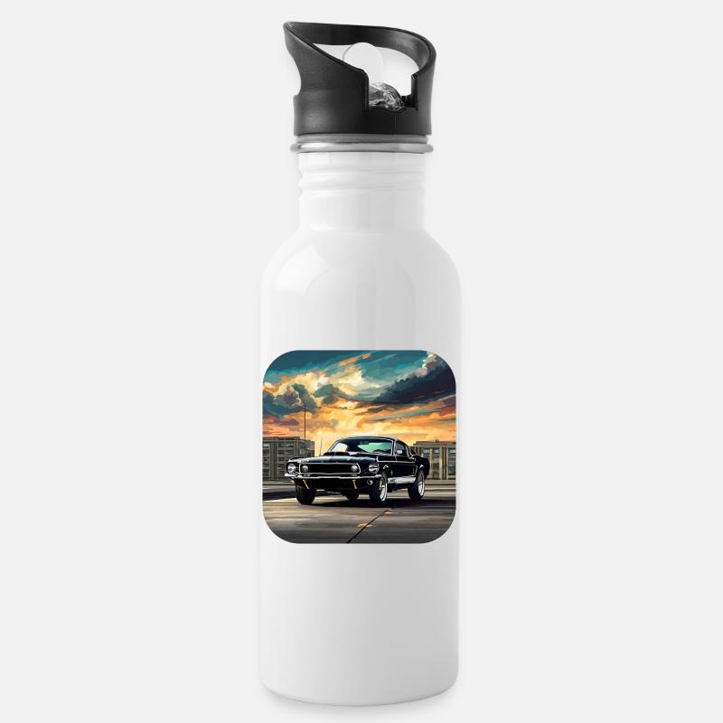 Oldtimer Auto Turbo Rallye im Sonnenuntergang - Trinkflasche mit integriertem Trinkhalm - Weiß