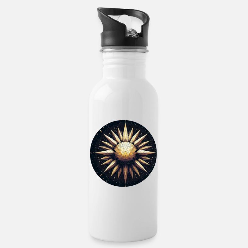 Goldene Sonne mit Strahlen Galaxie - Trinkflasche mit integriertem Trinkhalm - Weiß