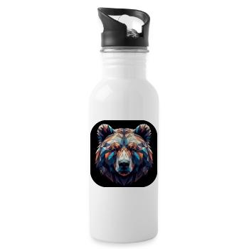 Bear Head Polygon Multicolored - Water bottle with straw - white - Right