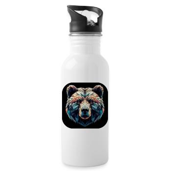 Colorful Bear in Polygon Design - Water bottle with straw - white - Right