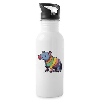 Tapir Cute Cartoon Kawaii Watercolor Animal Pet - Water bottle with straw - white - Right