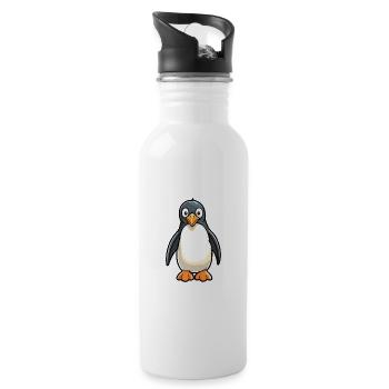 Pinguin Niedliche Karikatur Kawaii Aquarell Tier Haustier - Trinkflasche mit integriertem Trinkhalm - Weiß - Rechts