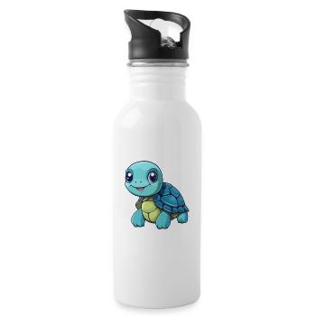 Turtle Cute Cartoon Kawaii Watercolor Animal Pet - Water bottle with straw - white - Right