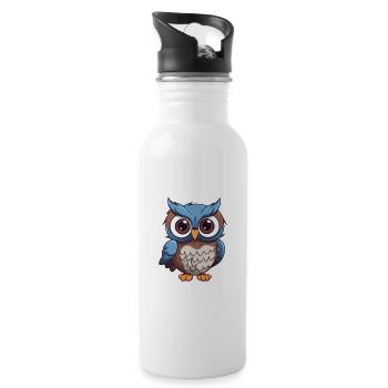 Eule niedliche Karikatur Kawaii Aquarell Tier Haustier - Trinkflasche mit integriertem Trinkhalm - Weiß - Rechts