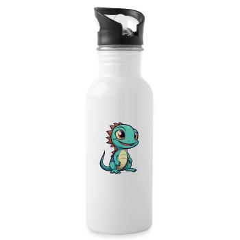 Lizard Cute Cartoon Kawaii Watercolor Animal Pet - Water bottle with straw - white - Right