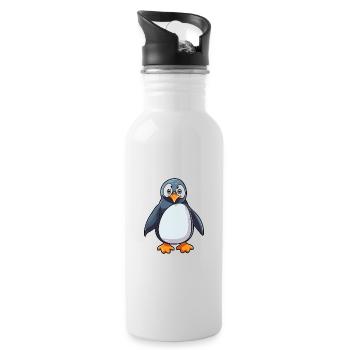 Pinguin Niedliche Karikatur Kawaii Aquarell Tier Haustier - Trinkflasche mit integriertem Trinkhalm - Weiß - Rechts