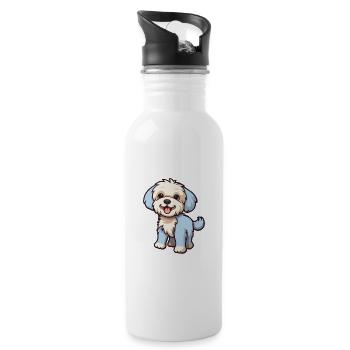 Hund niedliche Karikatur Kawaii Aquarell Tier Haustier - Trinkflasche mit integriertem Trinkhalm - Weiß - Rechts