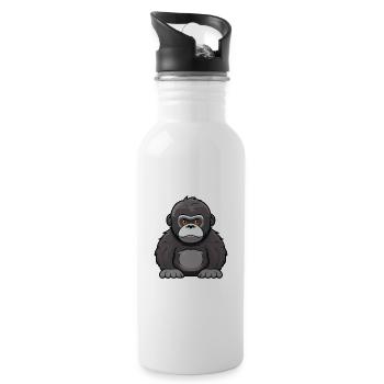 Gorilla Cute Cartoon Kawaii Watercolor Animal Pet - Water bottle with straw - white - Right