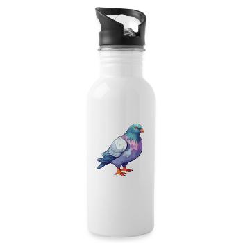 Pigeon Colorful Watercolor Cartoon Kawaii Animal - Water bottle with straw - white - Right