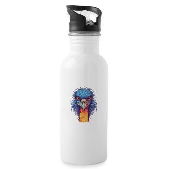 Emu Colorful Watercolor Cartoon Kawaii Animal - Water bottle with straw - white - Right