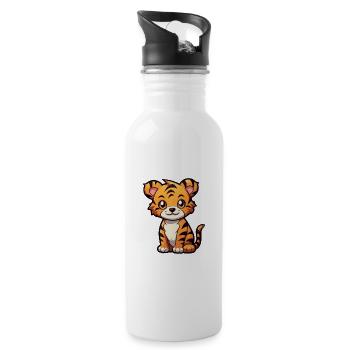 Tigre mignon dessin animé kawaii aquarelle animal animal de compagnie - Gourde avec paille intégrée - blanc - Droite
