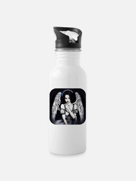 Cooles Gothik Engel - Trinkflasche mit integriertem Trinkhalm - Weiß