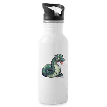 Anaconda Cute Cartoon Kawaii Watercolor Animal Pet - Water bottle with straw - white - Right