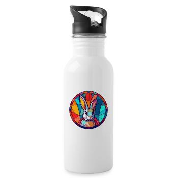Hasen-Buntglas-Bunt-Cartoon-Kawaii-Tier - Trinkflasche mit integriertem Trinkhalm - Weiß - Rechts