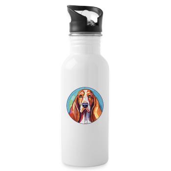 Basset Hund Buntes Glas Bunte Karikatur Ka - Trinkflasche mit integriertem Trinkhalm - Weiß - Rechts