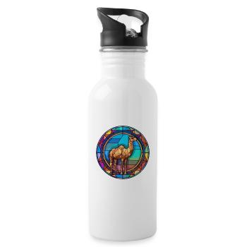 Camel Stained Glass Colorful Cartoon Kawaii Animal - Water bottle with straw - white - Right