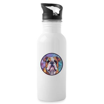 Bulldog Dog Stained Glass Colorful Cartoon Kawaii - Water bottle with straw - white - Right
