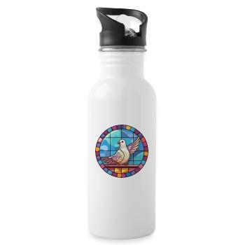 Taube Buntglas bunte Karikatur Kawaii Tier - Trinkflasche mit integriertem Trinkhalm - Weiß - Rechts