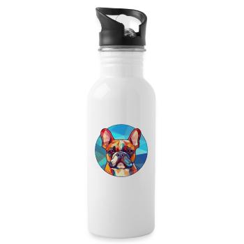 Französische Bulldogge Hund Bunte Karikatur aus Glas - Trinkflasche mit integriertem Trinkhalm - Weiß - Rechts
